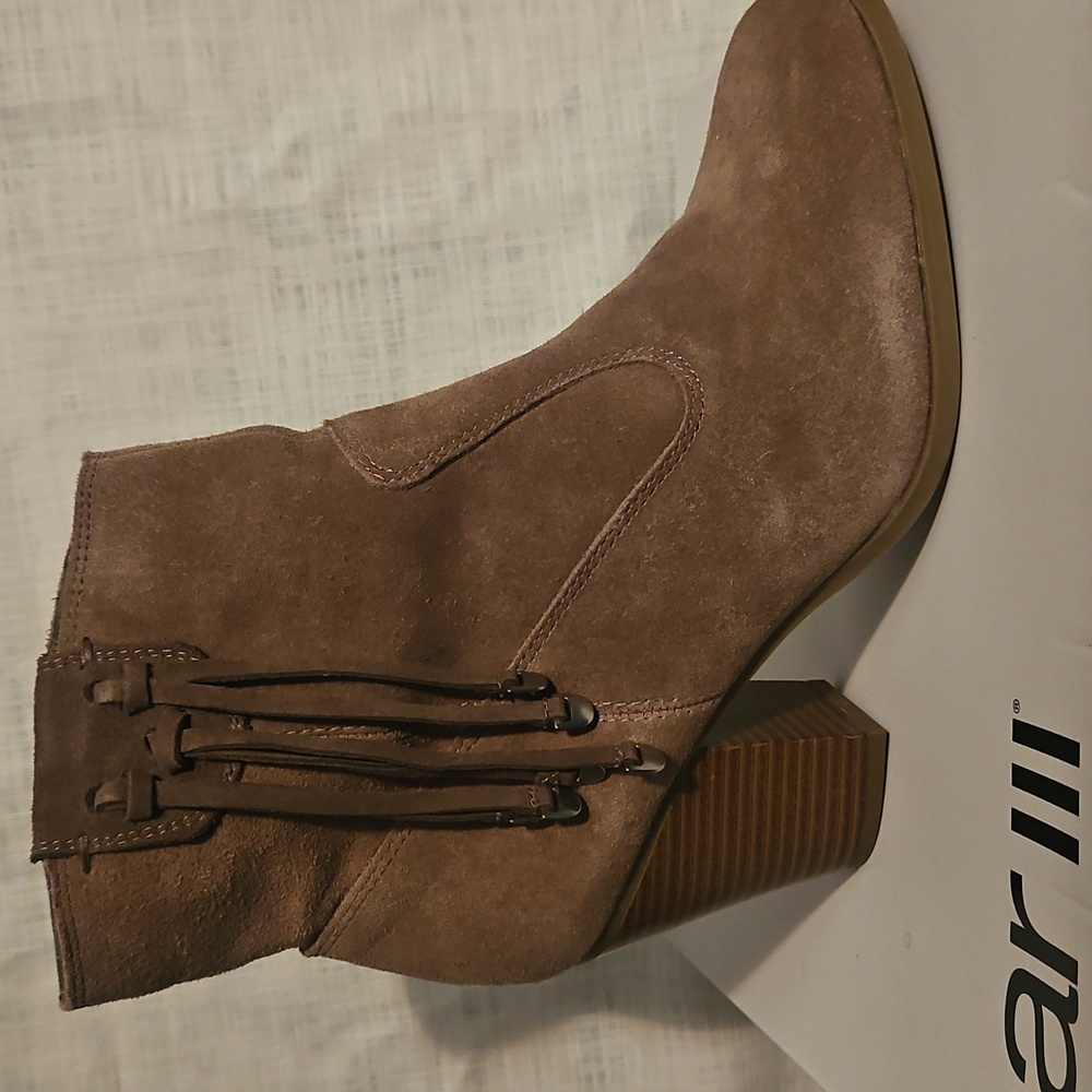 Bar III Taupe Suede Leather Heeled Boot, NIB